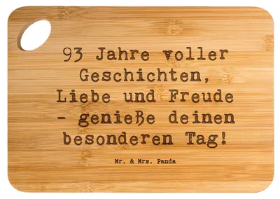 Produktbild von Mr. & Mrs. Panda Schneidebrett Spruch 93. Geburtstag Freude - Transparent - Geschenk, glückliches Leben, genießen, Holzbrett, vesperbrett, Weisheit, snackbrett, Brett