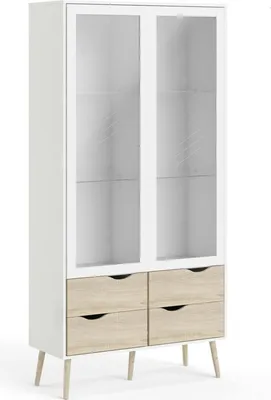 Image de Vitrine rétro à deux portes Oslo 75462, blanche/finition chêne