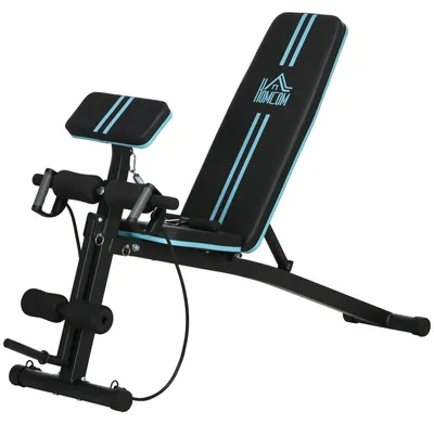 Produktbild von Fitnessbank, Klappbare Hantelbank mit 7-fach verstellbarer Rückenlehne, Trainingsbank mit Beincurl, Blau | Stahl | bis 120 kg | 54 x 160 x 106 cm