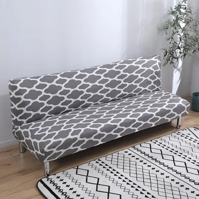 Produktbild von Klappsofabettbezug Einfarbiger Futon Armloser Schonbezug Polyester Elastischer Stoff All-Inclusive-Bezug - Grau