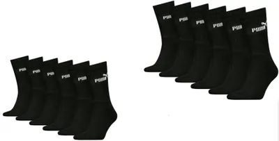 Obrázok produktu pre Puma ELEMENTS Sportcrew – balenie 12 párov, čierna farba: veľkosť 43-46. Veľkosť: 43-46