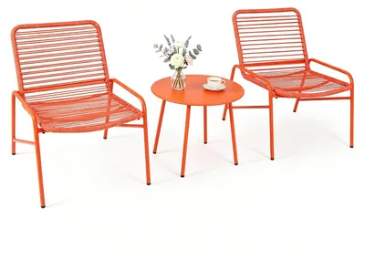 Produktbild von KOMFOTTEU Polyrattan Gartenmöbel Set, 3-teilig Bistroset Sitzgruppe mit 2 Stühle und Couchtisch, Wetterfestes Balkonmöbel für 2 Personen, wetterfest Gartenmöbel für Garten, Balkon & Terrasse, Orange