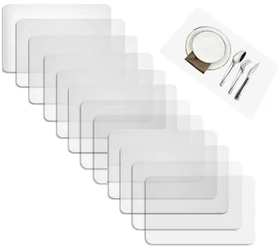 Imagen del producto de Protectores de mesa transparentes, juego de 12 unidades, 43 x 28 cm. Manteles individuales resistentes al calor, lavables y antideslizantes. Alfombrillas protectoras para mesa de comedor y cocina