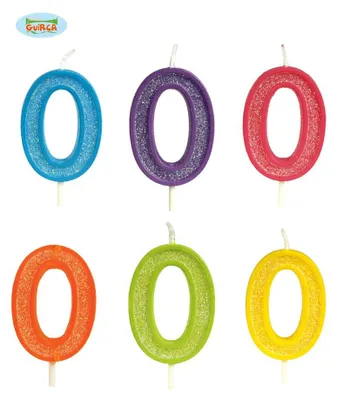 Immagine prodotto di Candela glitterata numero 0 - Decorazione per compleanno