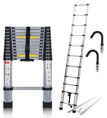 Zdjęcie produktu dla Drabina teleskopowa do 3,8 m z odpinanym hakiem i konstrukcją aluminiową