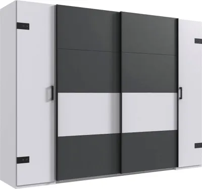 Produktbild von Dreh-/Schwebetürenschrank Stockholm Kleiderschrank 270x65x210cm Industriedesign Farbe wählbarweiß / graphit