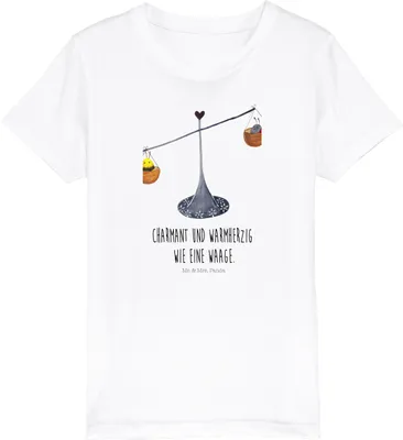 Produktbild von Mr. & Mrs. Panda Kleinkinder T-Shirt Sternzeichen Waage 7-8 Jahre (122/128) - Weiß - Geschenk, Teenager, Kinder Baumwollshirt, Marienkäfer, Gleichgewicht, Kindershirt