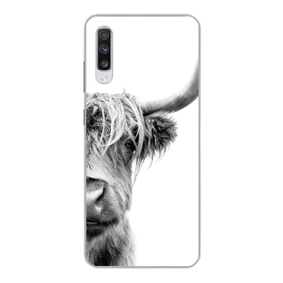 Produktbild von MuchoWow® Handyhülle Schutzhülle Hülle für Samsung Galaxy A70 Schottischer Highlander - Tiere - Schwarz - Weiß Silikon Softcase Handy Hülle - Schutzhaube