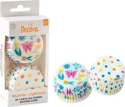 Produktbild von Muffinförmchen 36 Stück 50x32mm mit Tupfen und einem Schmetterling