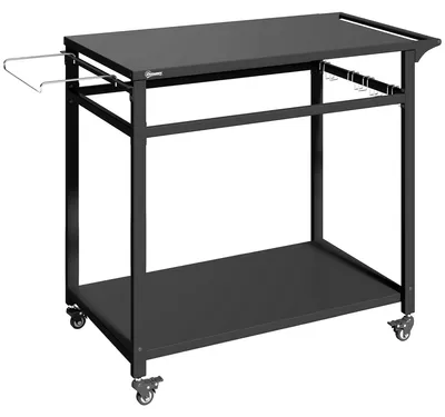 Produktbild von Küchenwagen mit Rollen, 2-stöckiger Servierwagen mit Müllbeutelhalter, Haken, Griffe, 113 x 50,5 x 88 cm Schwarz