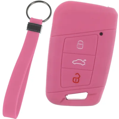 Produktbild von Auto Schlüssel Silikon Schutz Hülle + Schlüsselband Rosa Kompatibel mit VW Passat B8 Arteon Skoda Kodiaq 3 Tasten KEYLESS SMARTKEY