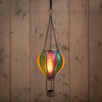 Zdjęcie produktu dla Lampa wisząca Coen Bakker Solar „Balony na ogrzane powietrze” z efektem płomienia, 20 diod LED w kolorze bursztynowym, 15 x 25 cm