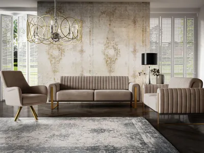 Produktbild von Sofaset Designersofas VALERIE 3-2-1 in Stoff Stoff Elisa Velvet Cappuccino