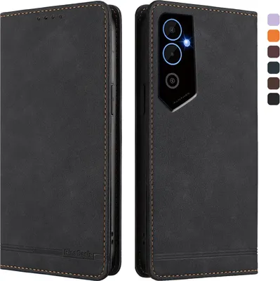 Produktbild von Hülle für Tecno Pova Neo 2, Retro Kunstleder Ständer Klapphülle mit Kartenfächer und Magnetische Schwarz