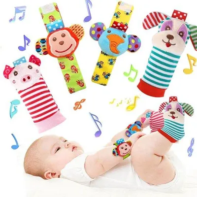 Produktbild von Baby-Rammelsokken 4 Paar - Für Jungen/Jungen - Spielzeug für Kinder - Kleine Hilfe - Babysocken - 0-6 Monate - für kleine Helfer