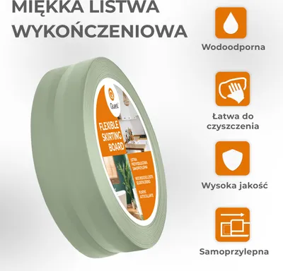 Zdjęcie produktu dla QUEST Listwa wykończeniowa PCV 30x30mm, 5m, samoprzylepna, elastyczna, miękka taśma dekoracyjna, jasnozielony