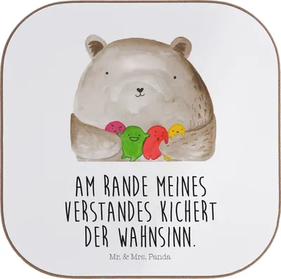 Produktbild von Mr. & Mrs. Panda Untersetzer Tasse Bär Gefühl - Weiß - Geschenk, Getränkeuntersetzer, Wahnsinn, Durchgedreht, für Gläser, Holzuntersetzer, Verrückt, Coaster, Teddy