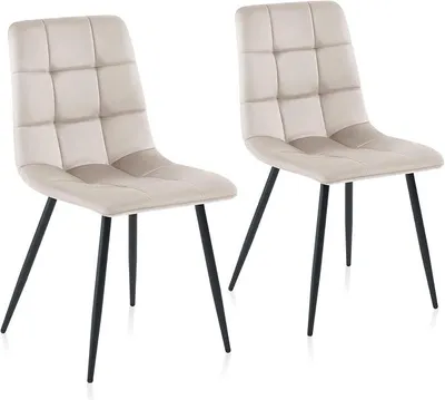 Imagen del producto de Silla para comedor, silla de cocina con patas de metal - Silla de comedor de terciopelo sin reposabrazos, diseño moderno, para comedor, 2 unidades, gris claro