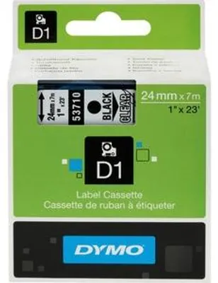 Produktbild von DYMO Original D1-Etikettenband | schwarz auf transparent | 24 mm x 7 m | selbstklebendes Schriftband | für LabelManager-Beschriftungsgerät, Schwarz auf transparent, Polyester, Belgien, -18 - 90 °C, DYMO, LabelManager, LabelWriter 450 DUO