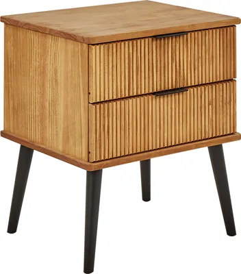 Produktbild von BELIANI Nachttisch Hellbraun aus Kiefernholz mit 2 Schubladen Geriffelte Optik Modern Elegant Nachtschrank für Schlafzimmer