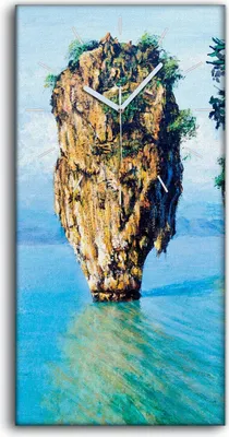 Produktbild von Küche Wohnzimmer Wand Leinwand Uhr 30x60 Wandbild Felsen Insel auf dem Meer - weiße Hände