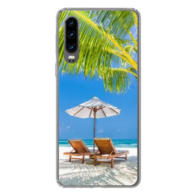 Produktbild von MuchoWow® Handyhülle Schutzhülle Hülle für Huawei P30 Palme - Strandkorb - Sonnenschirm Silikon Softcase Handy Hülle - Kartenbesitzer