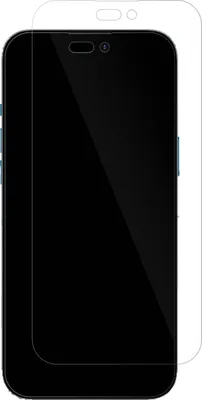 A clear screen protector is shown on top of a black smartphone.