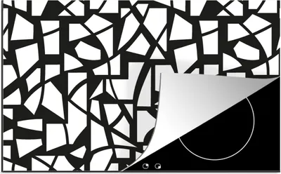Produktbild von KitchenYeah© Herdabdeckplatte Muster - Geometrisch - Weiß - Schwarz , 83x51cm, Küche Deko, Glaskeramikkochfeld Herdabdeckung, Abdeckplatte fùr Kochfeld
