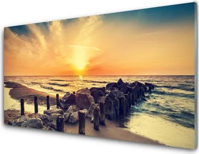 Produktbild von Acrylglasbilder 100x50 Wandbild Druck Strand Steine Meer Landschaft