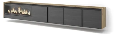 Image de Meuble tv effet bois noir et chêne 315x35x50cm cheminée effet feu XXL