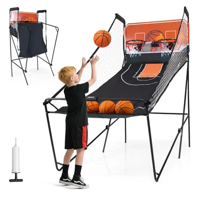 Produktbild von COSTWAY 8 in 1 Basketballautomat, elektrischer Baskeltballständer klappbar, Schießmaschine mit 4 Bällen, 8 Spielmodi, Luftpumpe für 2 Spieler