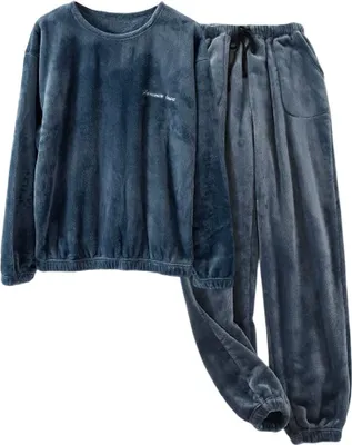 Produktbild von ASKSA Herren Pyjama Lang Schlafanzug Set Winter Fleece Zweiteiliger und Schlafhose Set Weich Flanell Nachtwaesche Loungewear,Blau,3XL