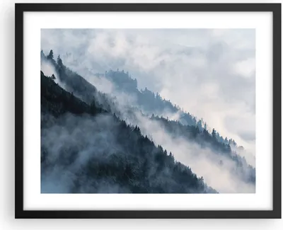 Produktbild von Gerahmtes Poster - Schwarzer Rahmen - Berge Nebel Bäume - 50x40 cm - Wand Bild - Wanddeko - Wandbilder - Kunstposter - Wandposter - Bilderrahmen - Bilder - Kunstdruck - P2BAA50x40-4429