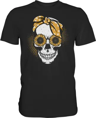 Produktbild von Totenkopf Sonnenblumen T-Shirt Garten Motiv Gärtner Geschenk – Black / M