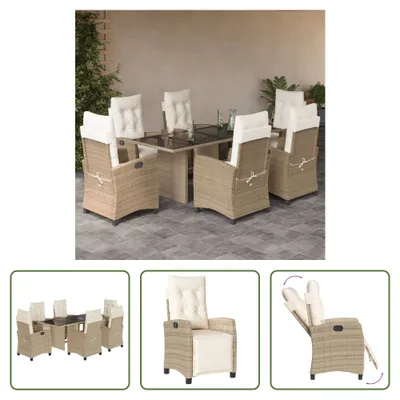 Produktbild von The Living Store 7-tlg. Garten-Essgruppe mit Kissen Beige Poly Rattan