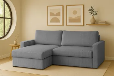 Image de Canapé d'angle avec fonction sommeil et tablette pour literie LUBEKA, Tissu Poso Argent Gauche