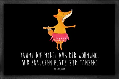 Produktbild von Mr. & Mrs. Panda fußmatte Fuchs Ballerina 50 x 75 cm - Schwarz - Geschenk, Fussmatte, Geburtstag, Tanzen, abstreifer, Feier, Party, Schmutzmatte, Bodenvorleger