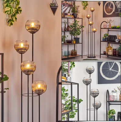 Produktbild von Cesaro Stehlampe aus Metall/Riffelglas in Schwarz/Rauch/Klar mit Fußschalter