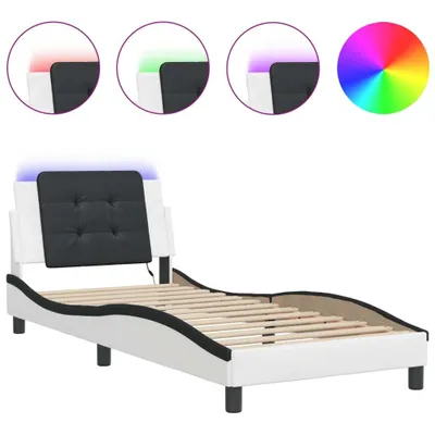 Produktbild von Bettgestell mit LED ohne Matratze "Zadar" Weiß und Schwarz 100x200 cm Kunstleder