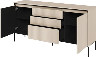 Produktbild von Kommode Trend TR-01 Sideboard 166x83x40 cm Gefräste Front 3 Schubladen 2 Türen Beige