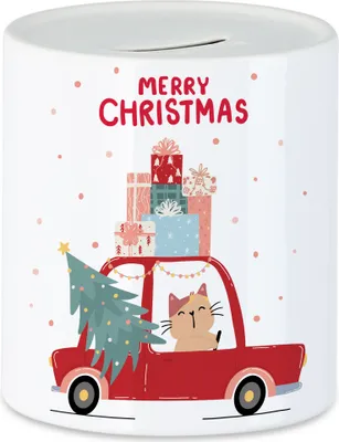 Produktbild von Merry Christmas Spardose Weihnachtliche Katze Wichtel-Geschenk Festlich Xmas