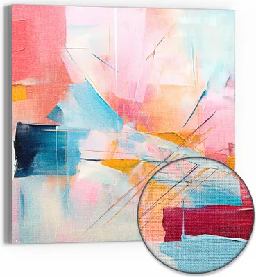 Produktbild von DEQORI Hybrid Leinwand Bild 50x50 cm 'Choreografie der Farben' Wandbild Glas flach modern