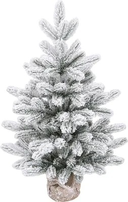Produktbild von Künstlicher Mini-Weihnachtsbaum, kleine Kiefer mit Jute-Sockel, Tischdekoration, grün/schneebedeckt, für den Innenbereich