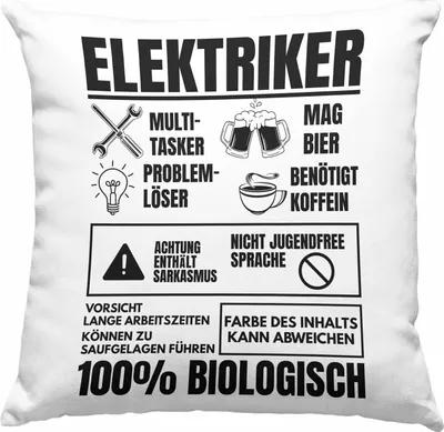 Produktbild von Trendation - Elektriker Deko-Kissen mit Füllung 40x40 Geschenk Elektromeister Lustiger Spruch Männer Geschenkidee Multitasker (Grün)