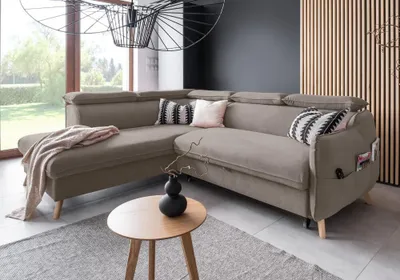 Produktbild von MIUFORM Sweet Harmony - Ecksofa mit Bettfunktion und Bettkasten L-FORM LINKS - 253x208cm - Velours Dunkelbeige - Sofa Schlafsofa Couch