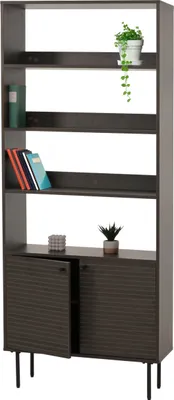 Zdjęcie produktu dla Regał HWC-N78, regał wysoki, styl skandynawski metal drewno melamina MVG 200x80x30cm ~ ciemny brąz