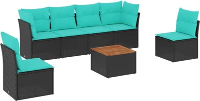 Produktbild von 7-tlg. Garten-Sofagarnitur mit Kissen Schwarz Poly Rattan