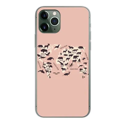 Produktbild von MuchoWow® Handyhülle Schutzhülle Hülle für iPhone 11 Pro Weltkarte - Tiere - Scherenschnitt Silikon Softcase Handy Hülle - Handy