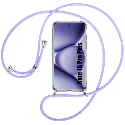 Image de Coque pour Xiaomi Redmi Note 15 Pro Plus 5G, Silicone Antichoc Transparent avec Cordon Violet