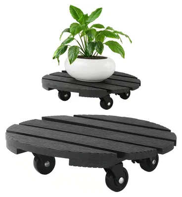 Productafbeelding van Omgoods- Bloemenroller met 360° wielen - Plantenroller - WPC bloembakroller - Draagkracht - Rond rolplank - Versterkte constructie